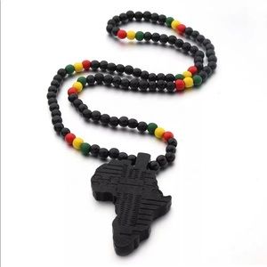 Rasta Africa Map wood Bead Necklace